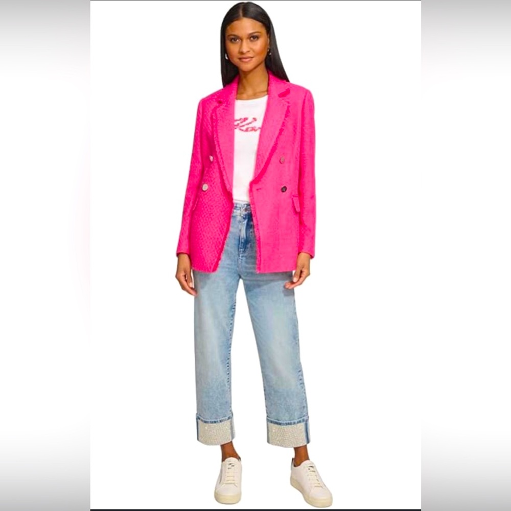 Karl Lagerfeld Paris NWT Size 10 Classic Karl Pink Woven Tweed Blazer (0507) - Picture 4 of 15